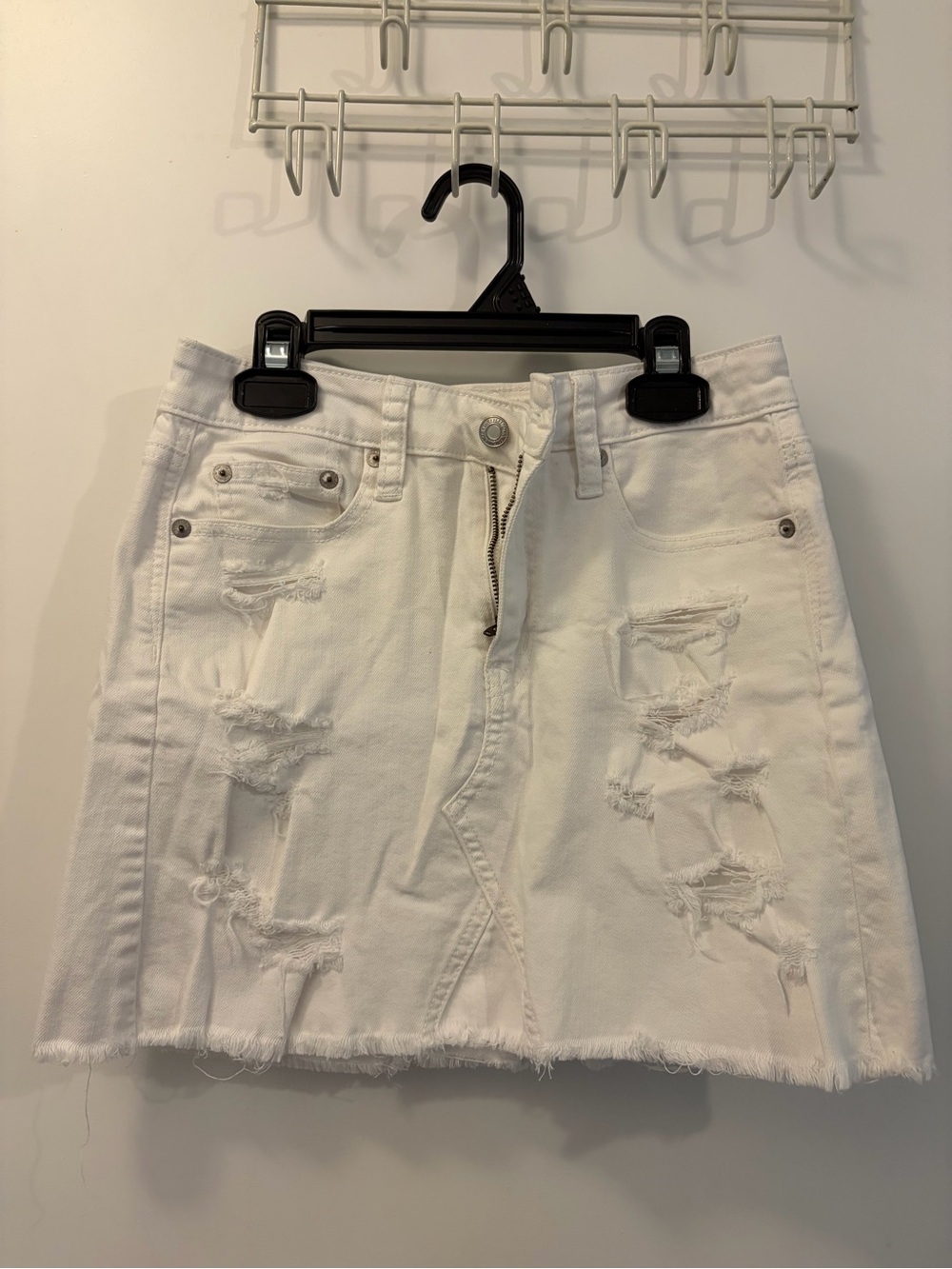 American Eagle Outfitters White Distressed Denim Mini Skirt